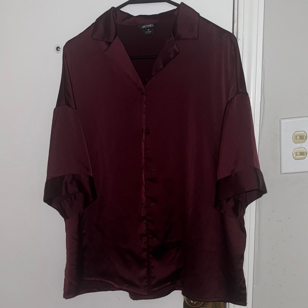 Monki Deep Red Satin Blouse
